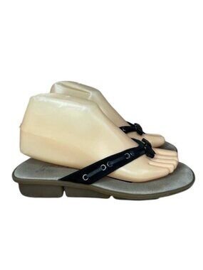 Aerosoles Black Leather Strappy Low Wedge Flip Flop Sandals Sz 7